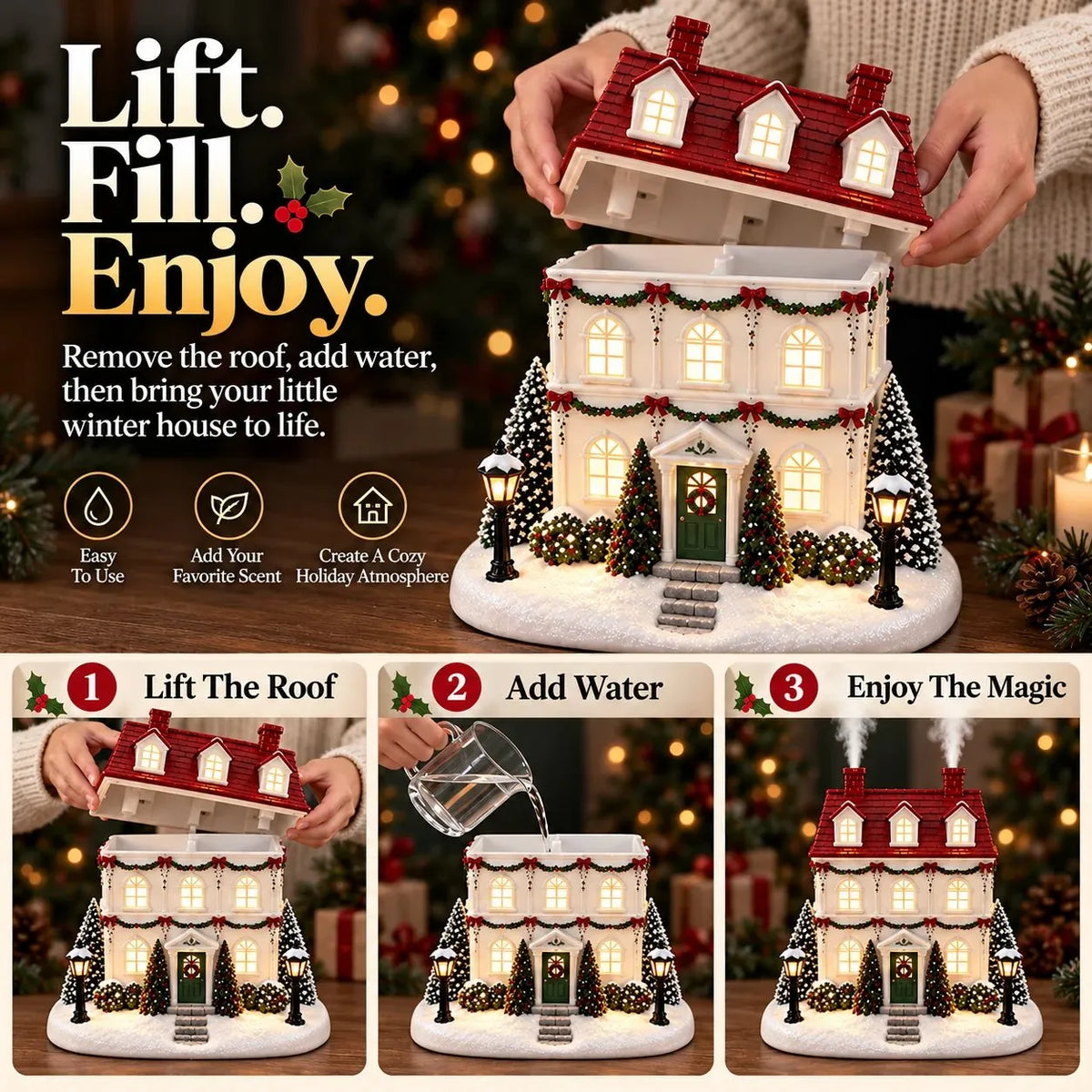 🎁Christmas House Aroma Diffuser with Glowing Windows
