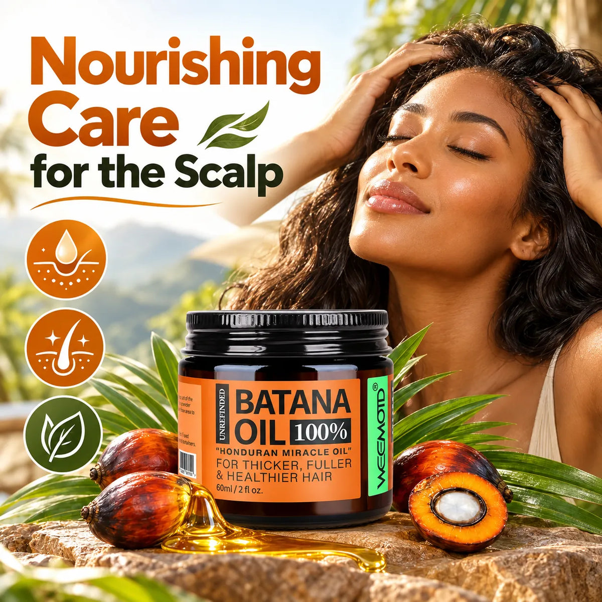 🎁100% Pure Batana Oil for Hair – Moisturizing & Conditioning Hair Oil for Softness, Shine & Frizz Control