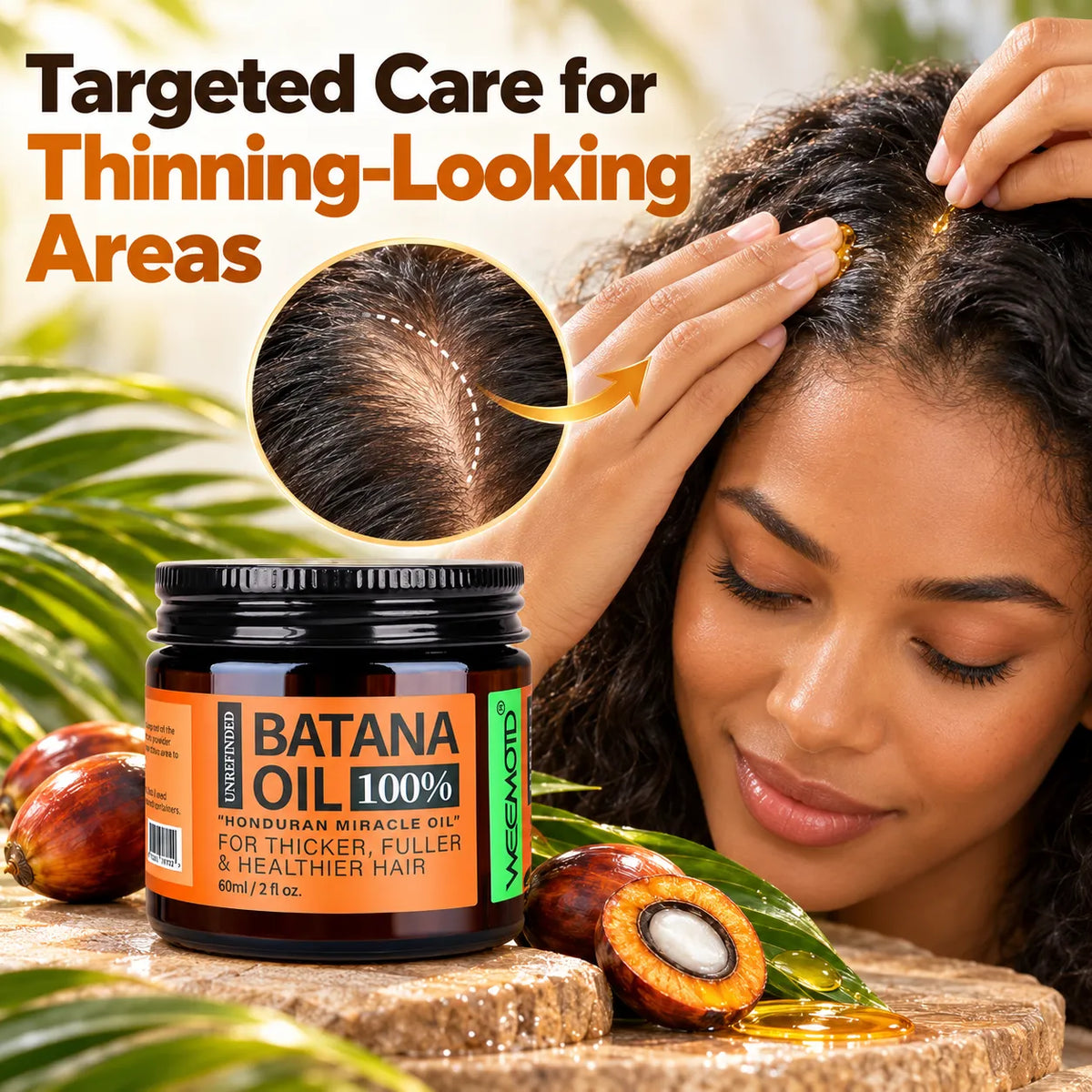 🎁100% Pure Batana Oil for Hair – Moisturizing & Conditioning Hair Oil for Softness, Shine & Frizz Control