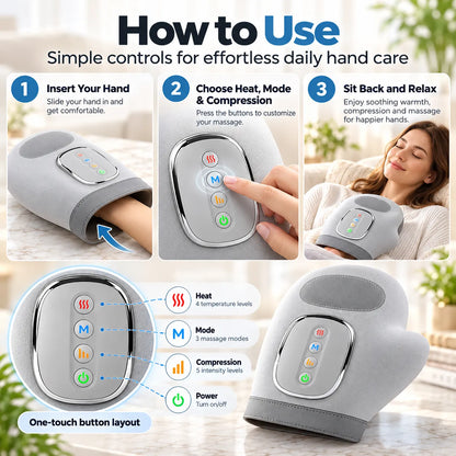 🎁Heated Hand Massager with Air Compression – Relaxing Finger & Wrist Massage Device