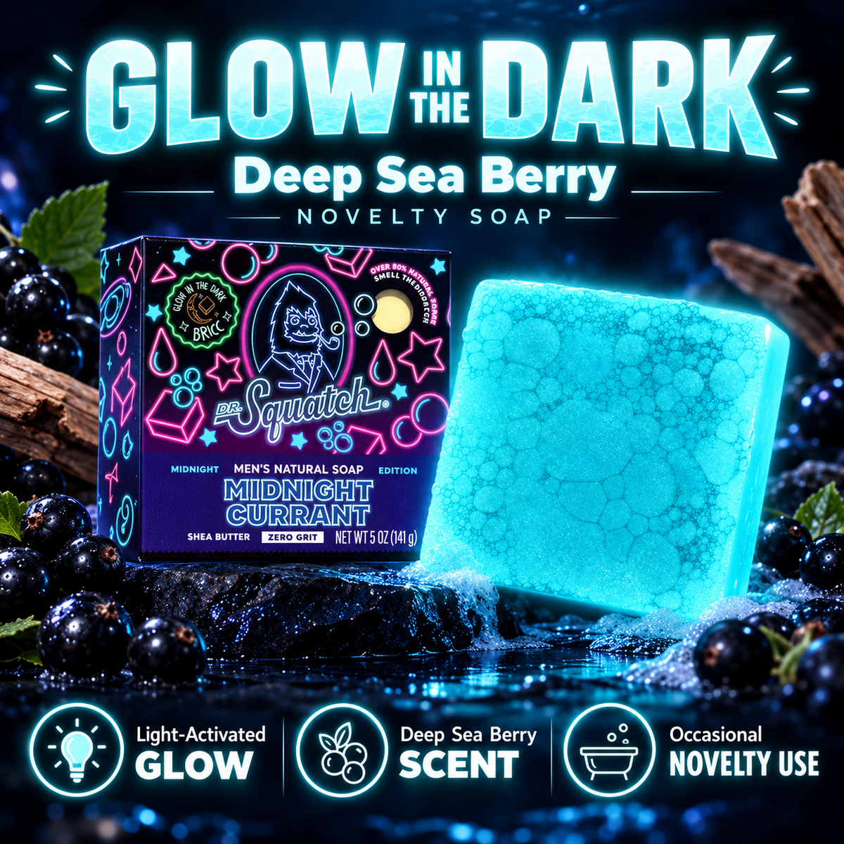 ❤️ Glow in the Dark Soap Bar – Deep Sea Berry Scent