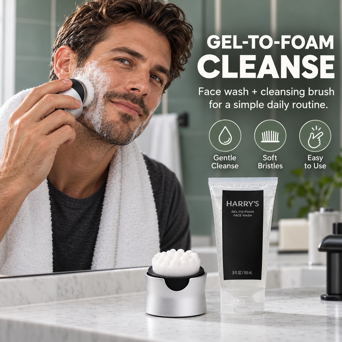 ❤️Gel-to-Foam Face Wash & Soft Cleansing Brush Kit