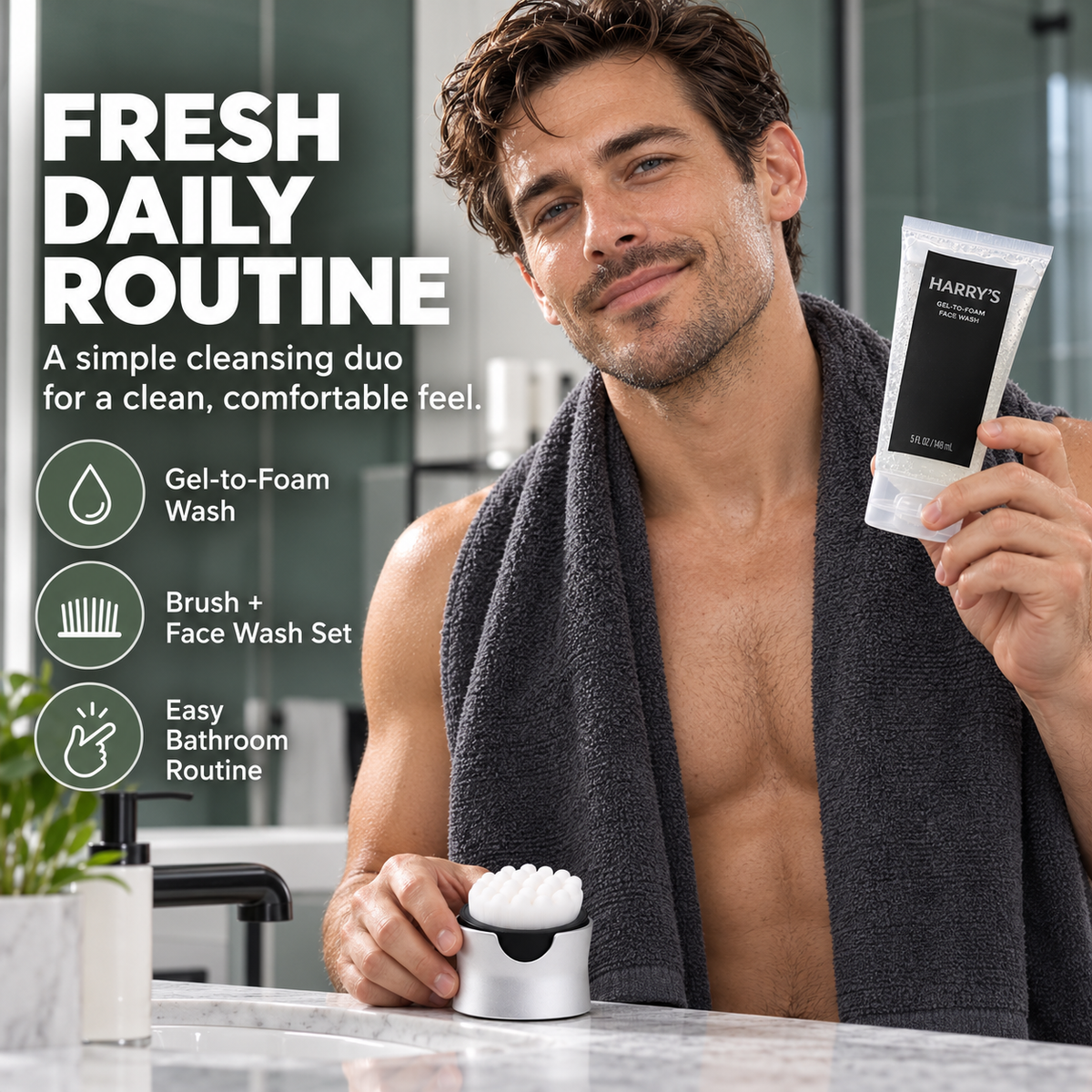 ❤️Gel-to-Foam Face Wash & Soft Cleansing Brush Kit