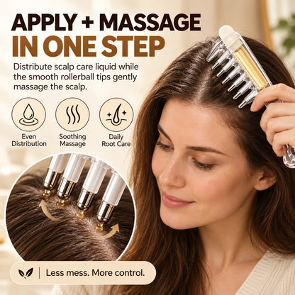 🎁Scalp Oil Applicator Comb with 6 Stainless Steel Massage Rollers – Refillable, Leak-Resistant Hair Care Comb