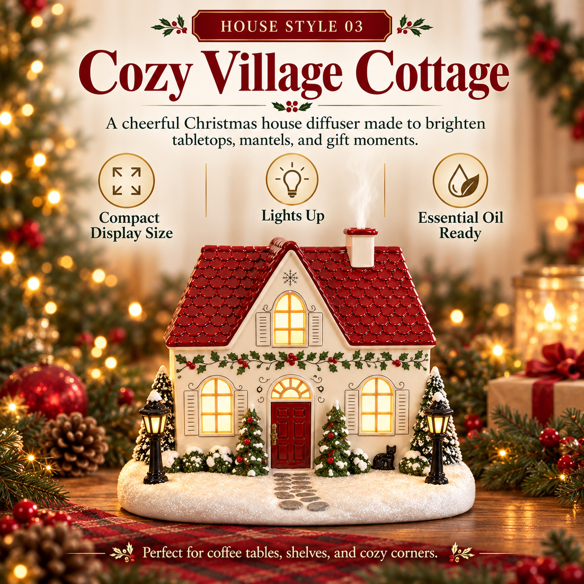 ❤️Christmas House Aroma Diffuser with Lights & Chimney Mist