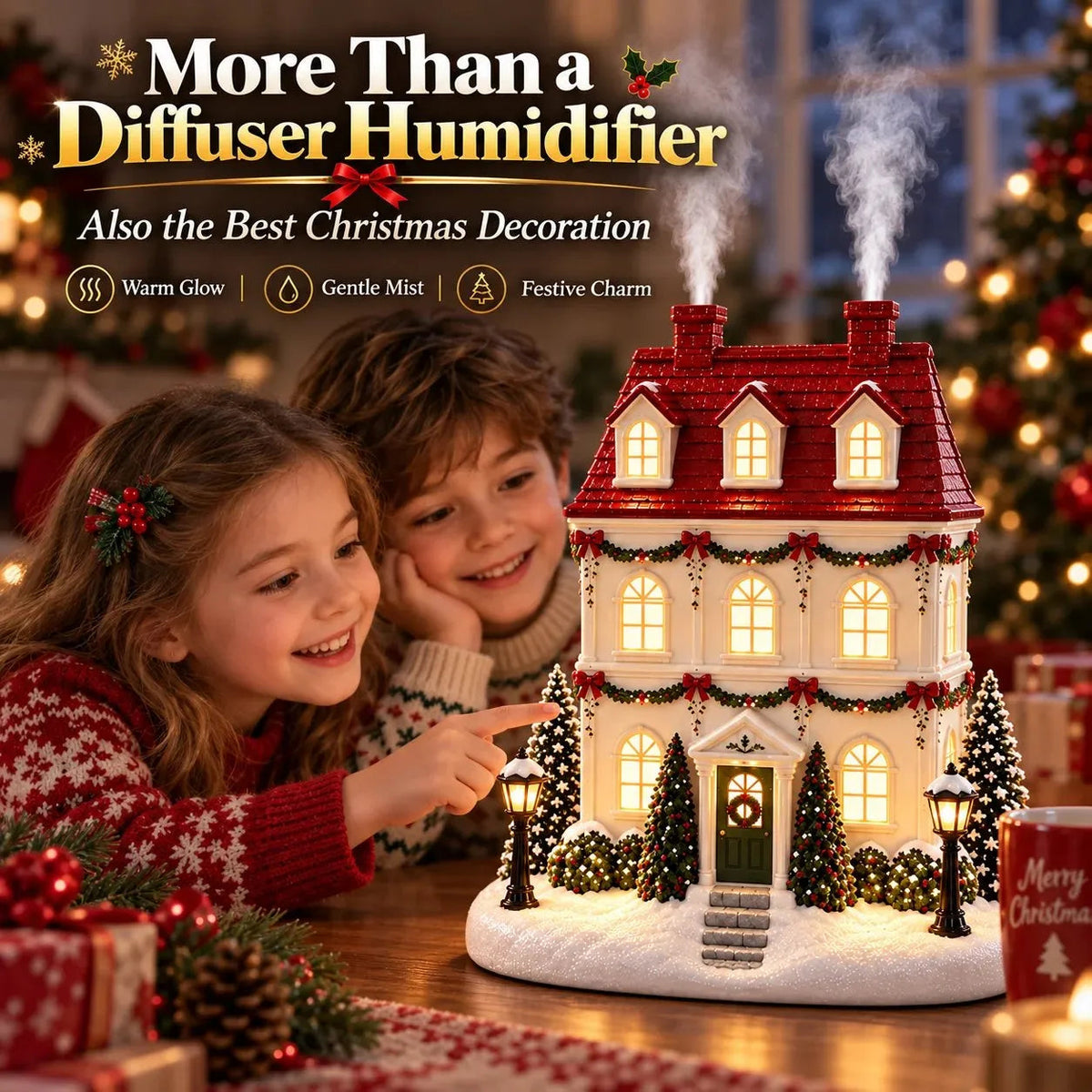 ❤️Christmas House Aroma Diffuser with Lights & Chimney Mist