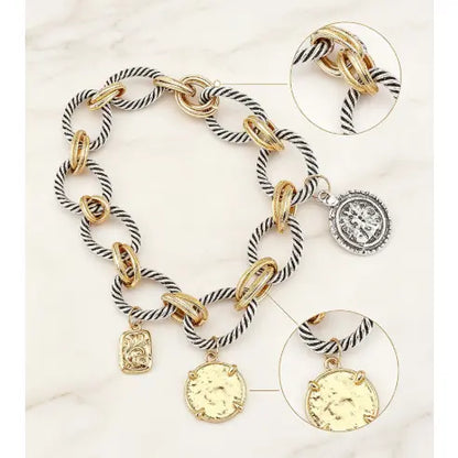 🎀Bohemian Two-Tone Twisted Chain Necklace – Three Vintage-Style Charms