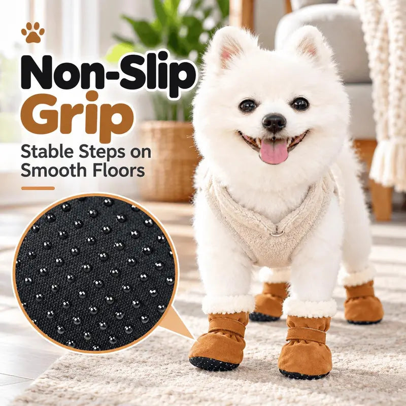 🎉Soft Velvet Puppy Booties, Warm Non-Slip Paw Covers for Small Dogs